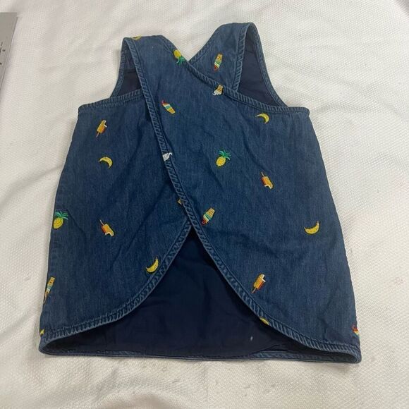 Hanna Anderson Ice Cream Fruit Embroidered Denim Jean Sleeveless Top 6 7‎ Girls - Picture 9 of 11